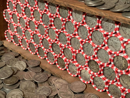 VINTAGE RED & WHITE BANK ROLL WITH A SILVER DIME SHOWING