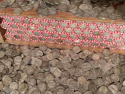 VINTAGE RED & WHITE BANK ROLL WITH A SILVER DIME SHOWING