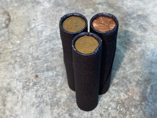 WHEAT PENNY ROLL black old unsearched wrapped us coin cents estate money hoard sale lot vintage pennies rolls cent coins